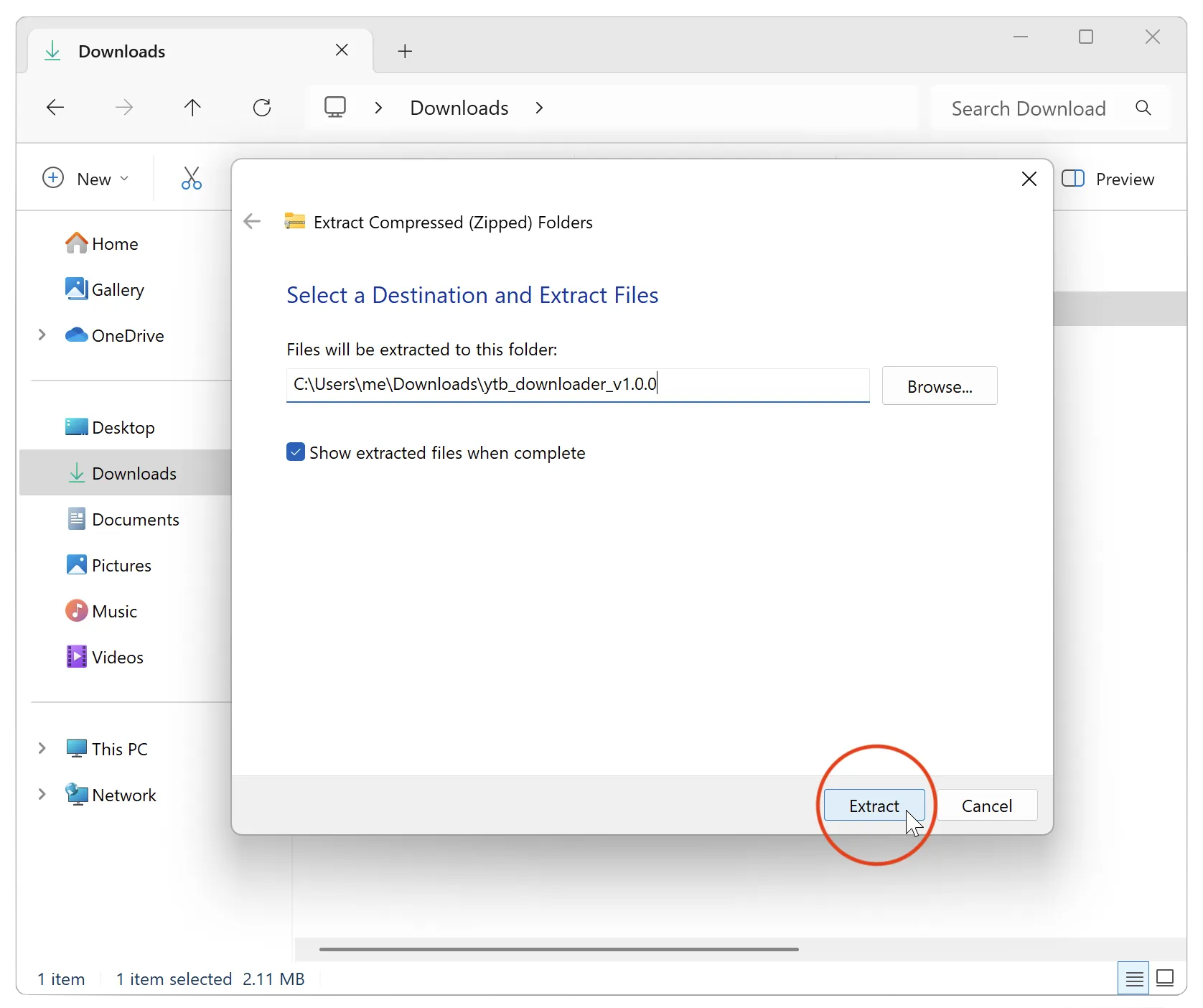 Extract dialog